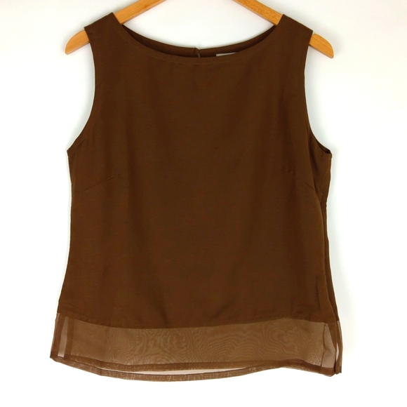 Linea By Luis Dell'Olio Brown Linen Blend Sleeveless Dressy Tank Top Womens S - Picture 5 of 7